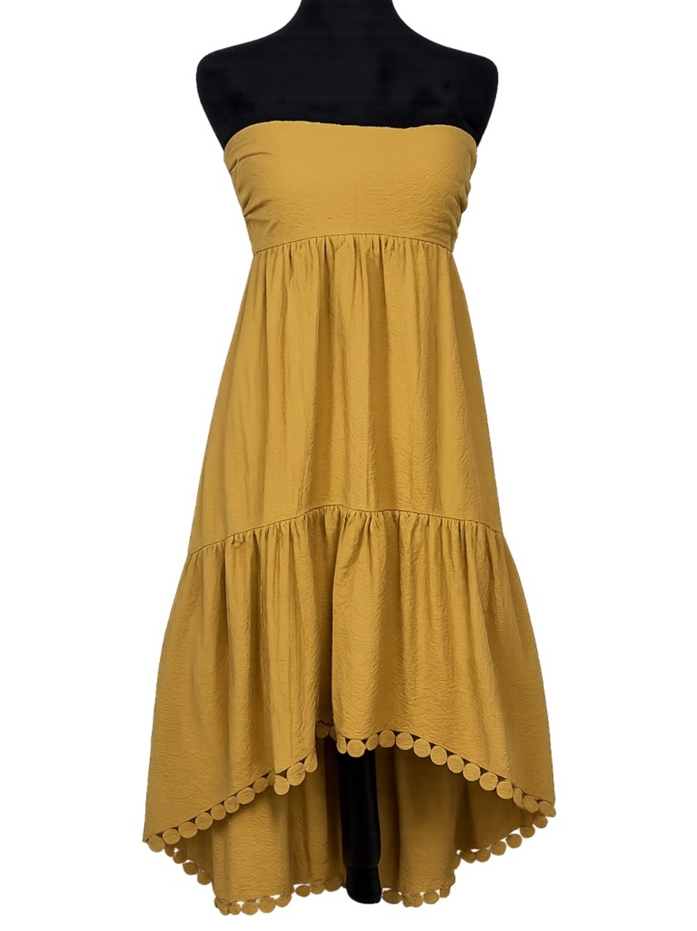 Maeve by Anthropologie Mustard Strapless High-Low Dress XX-Small Cotton Tie Back